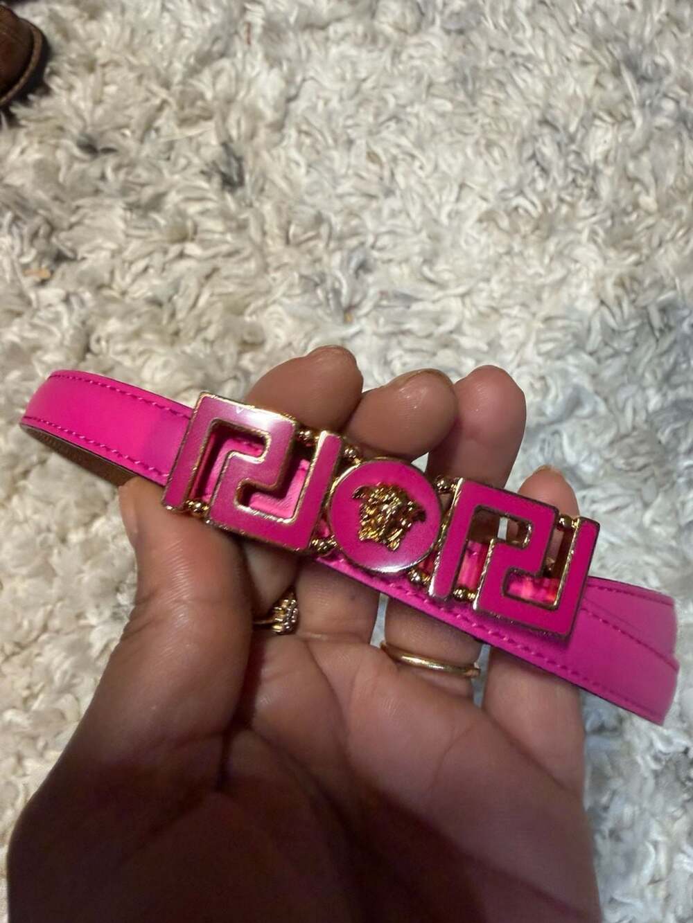 Versace Greca Medusa Slim Leather Belt in Pink - Picture 6 of 6